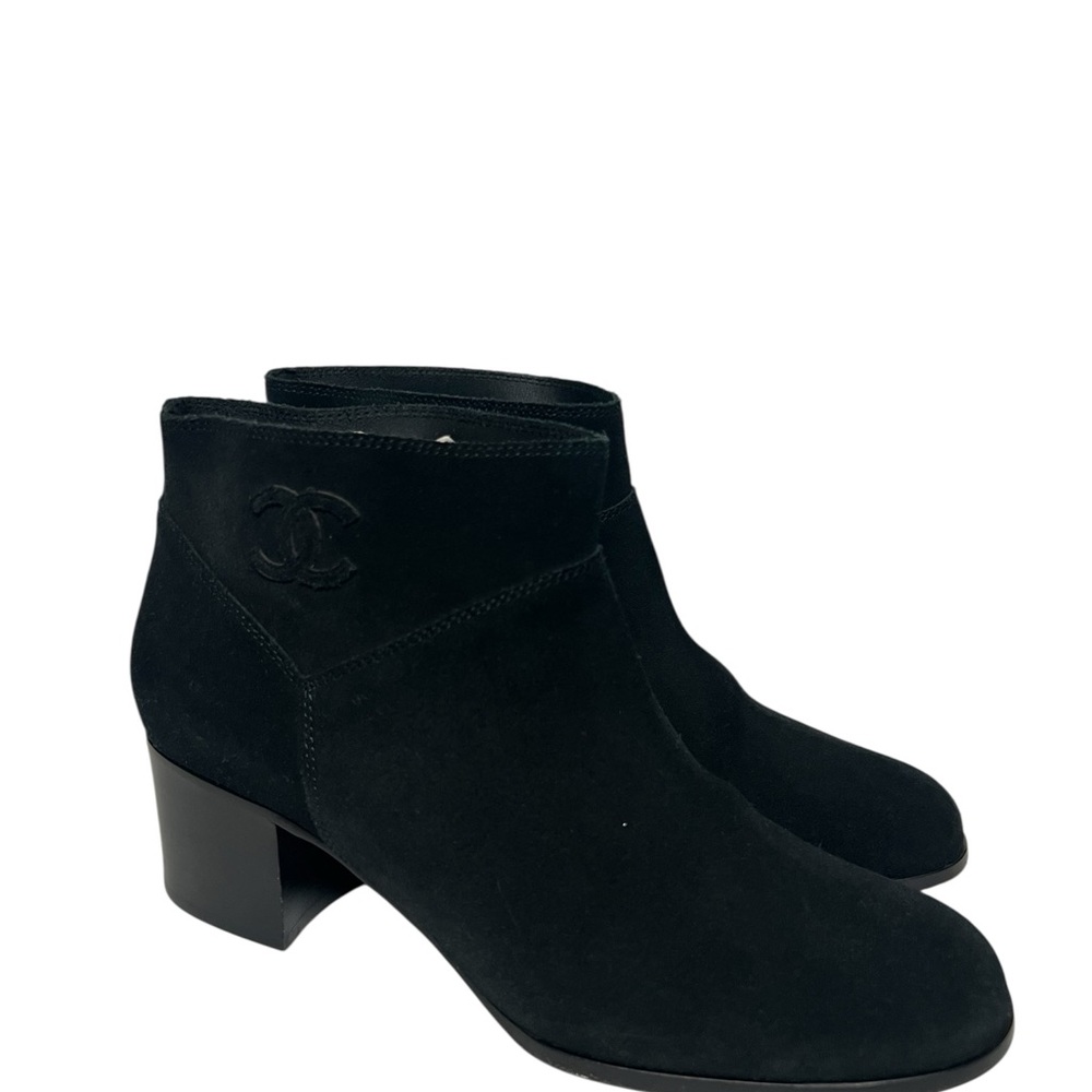 CHANEL Black Ankle Boots Suede Finish w/dust bag Excellent Condition